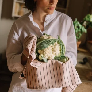 Torchon Rose délicat à rayures en coton flammé