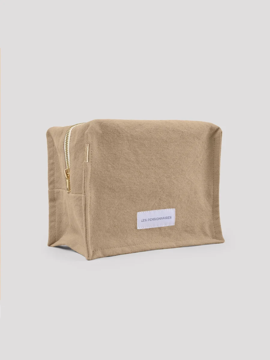 Trousse de toilette cube beige sable en épaisse toile de coton bio – Image 3