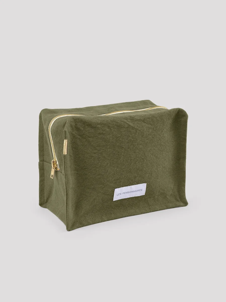 Trousse de toilette cube vert câpre en épaisse toile de coton bio – Image 3