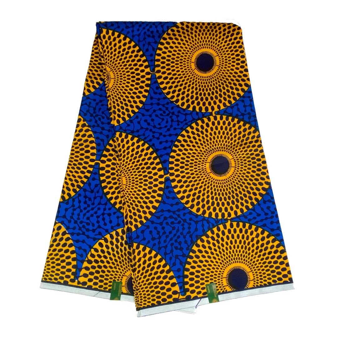 Tissu africain, Tissu wax hollandais Vlisco, disque ou Plaque-Plaque, couleur jaune/bleu/noir – Image 4