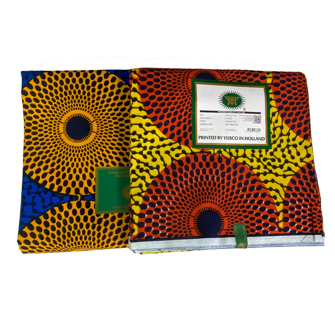 Tissu africain, Tissu wax hollandais Vlisco, disque ou Plaque-Plaque, couleur jaune/bleu/noir – Image 3