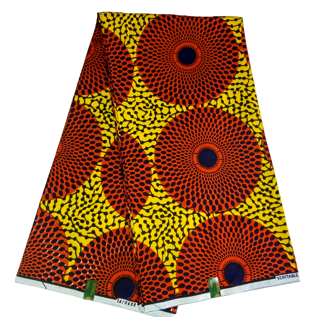 Tissu africain, Tissu wax hollandais Vlisco, disque ou Plaque-Plaque, couleur rouge/jaune/noir – Image 4