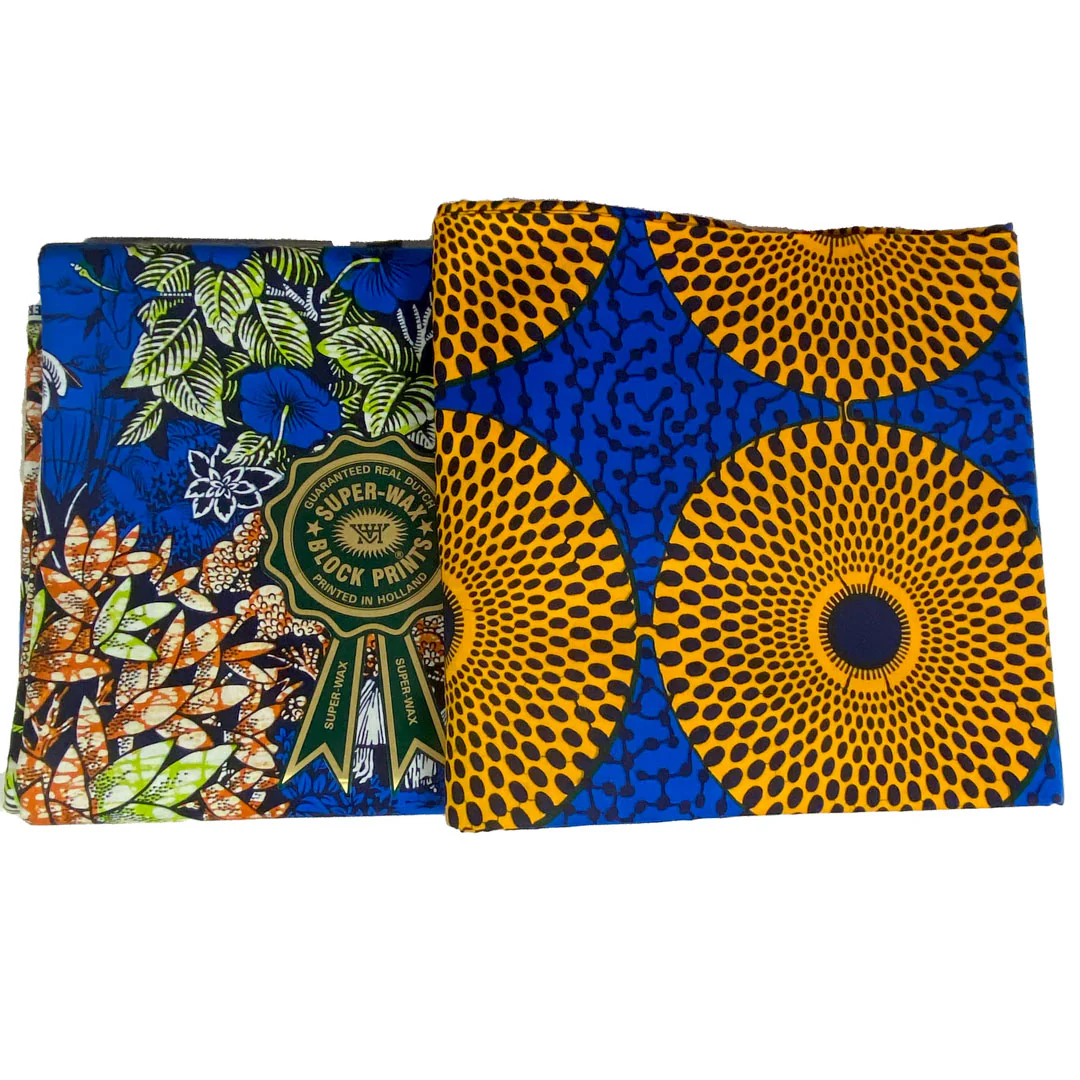 Tissu africain, Tissu Super wax hollandais Vlisco, Village Molokai bleu – Image 3