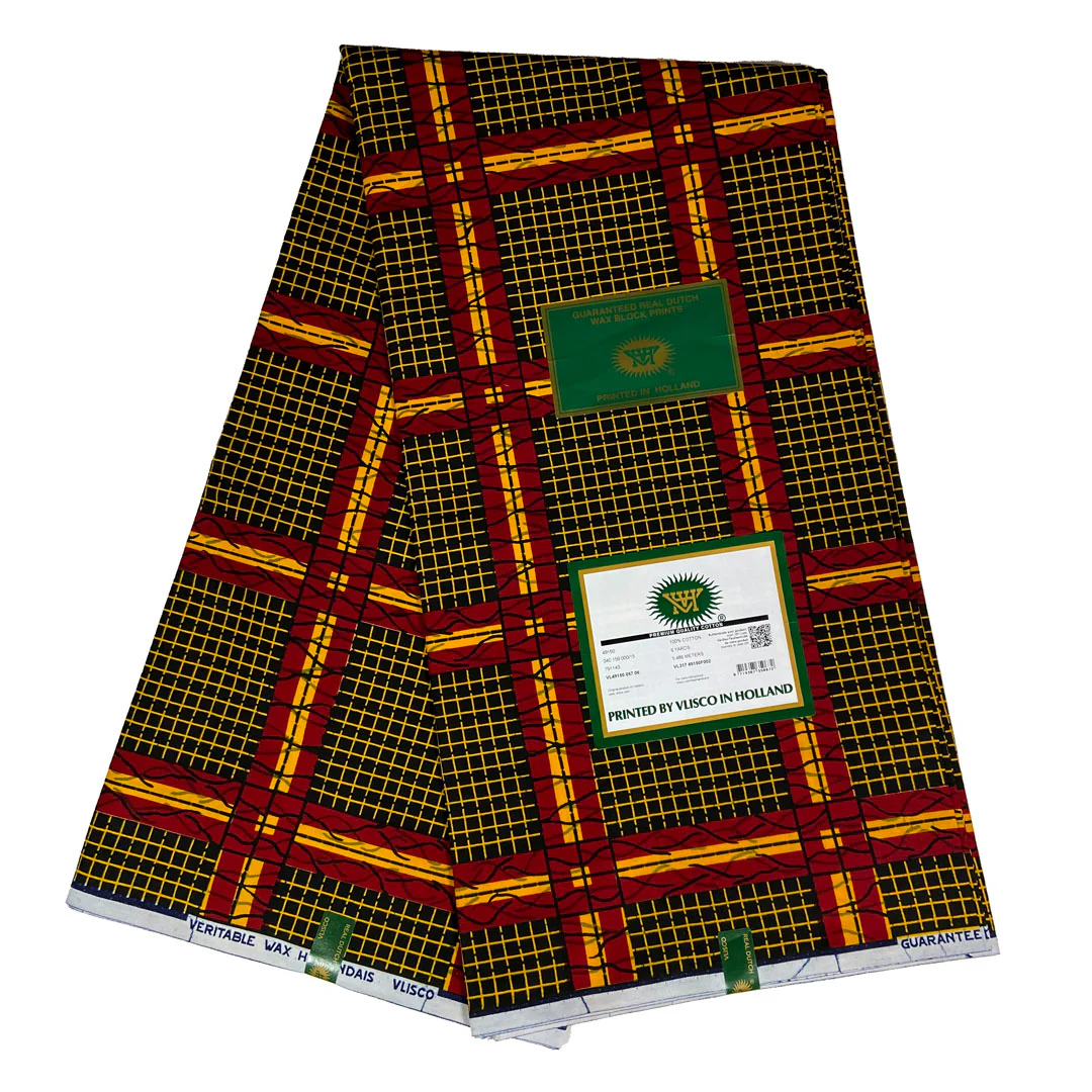 Tissu traditionnel africain, Tissu wax hollandais Vlisco, couleur rouge/jaune/noir – Image 5