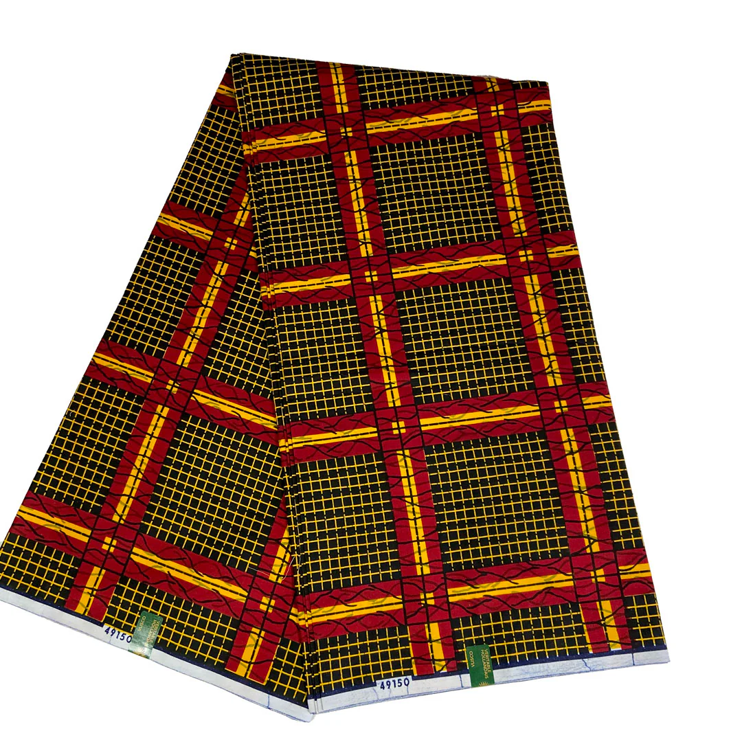 Tissu traditionnel africain, Tissu wax hollandais Vlisco, couleur rouge/jaune/noir – Image 4