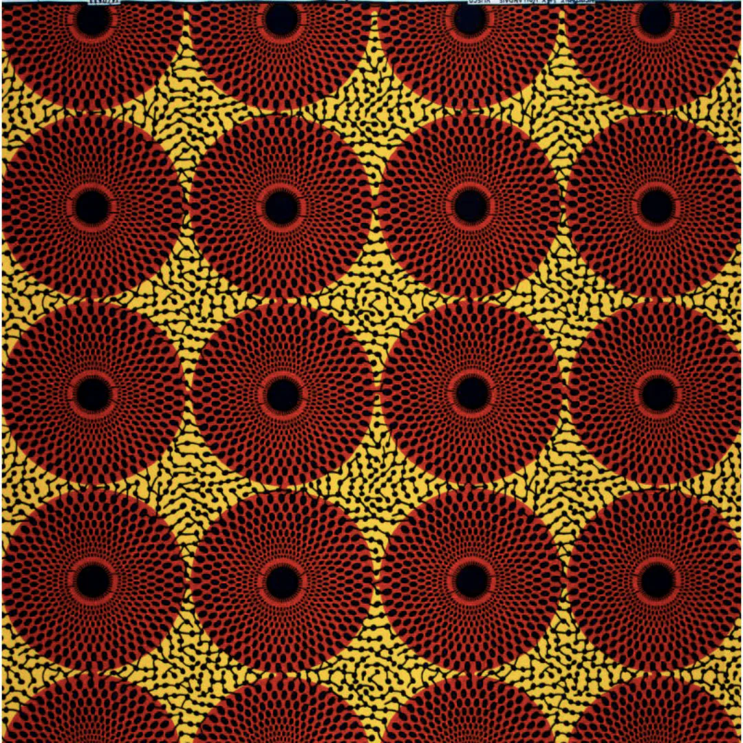 Tissu africain, Tissu wax hollandais Vlisco, disque ou Plaque-Plaque, couleur rouge/jaune/noir