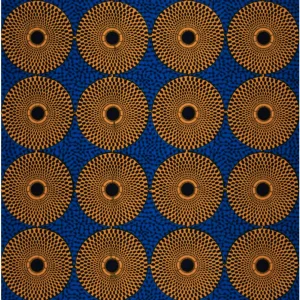 Tissu africain, Tissu wax hollandais Vlisco, disque ou Plaque-Plaque, couleur jaune/bleu/noir