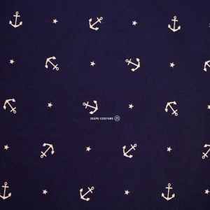 Tissu coton motifs ancre marine foncé 50cm