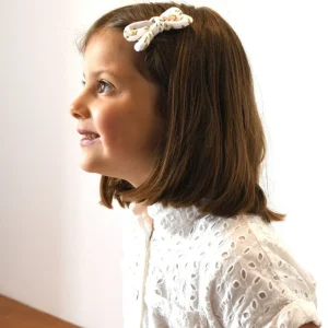 Barrette nœud gaze de coton à fleurs pour cheveux accessoire vêtement enfant