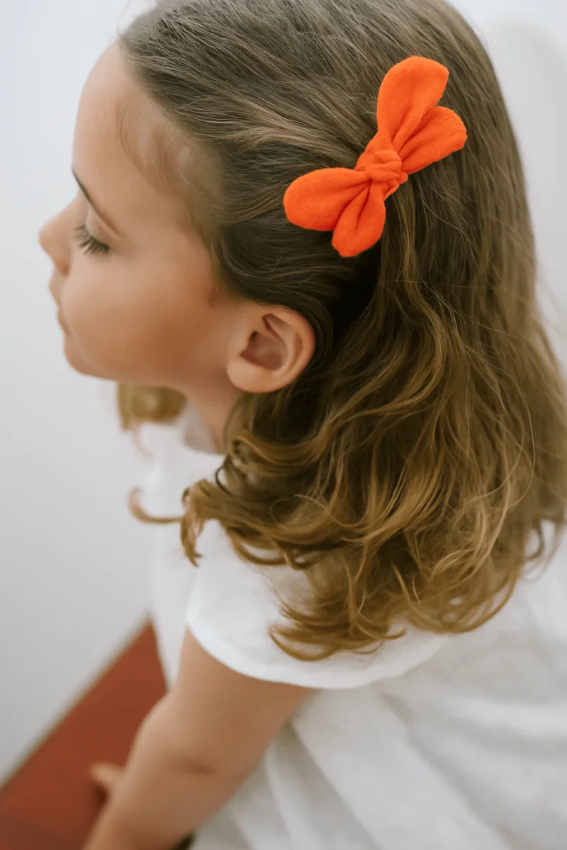 Barrette nœud gaze de coton tangerine pour cheveux accessoire vêtement enfant – Image 3