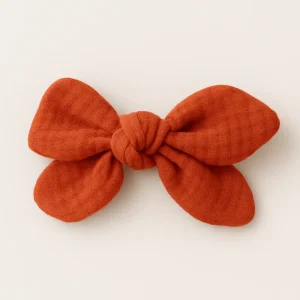 Barrette nœud gaze de coton tangerine pour cheveux accessoire vêtement enfant