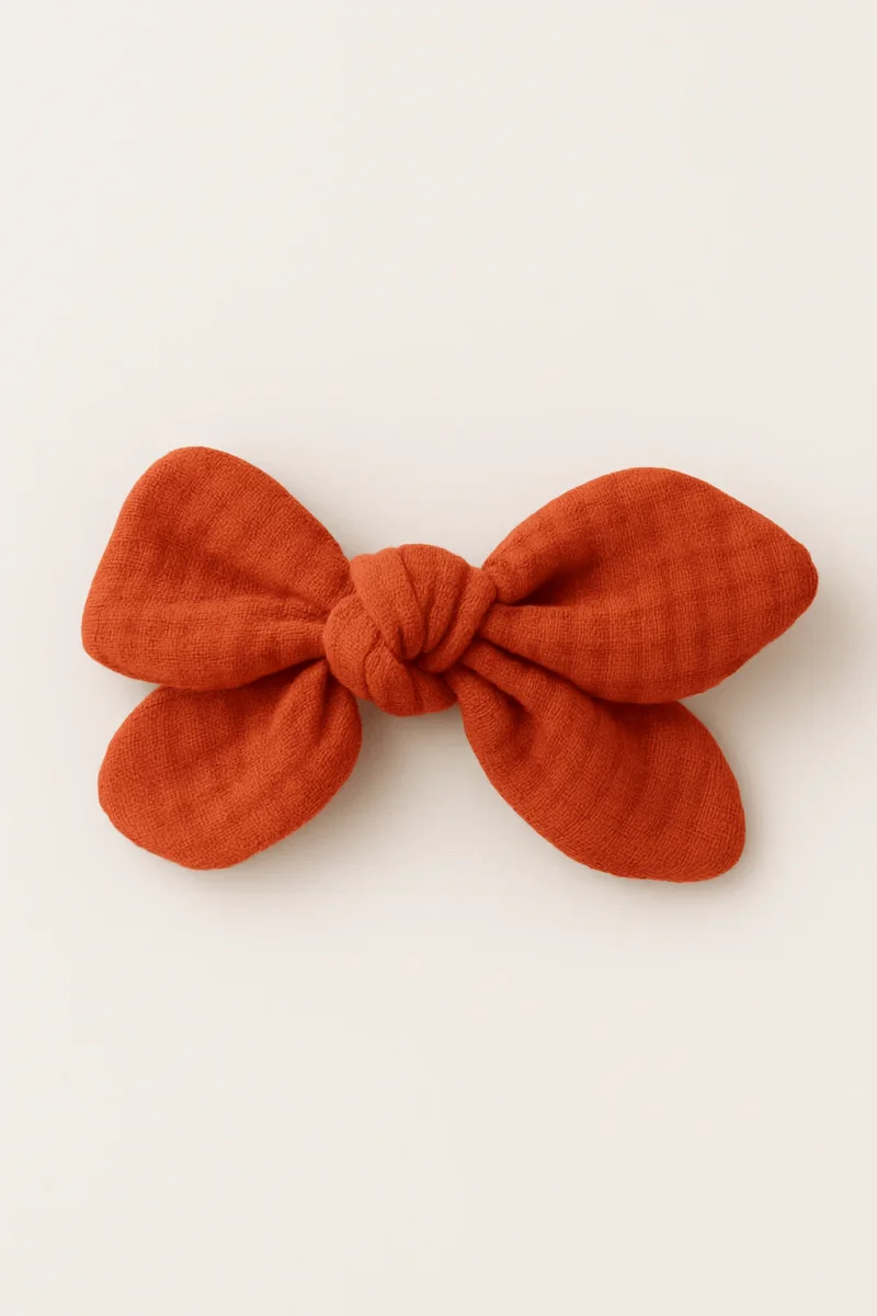 Barrette nœud gaze de coton tangerine pour cheveux accessoire vêtement enfant – Image 2