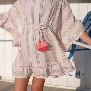 Caftan rayé avec lurex fille, rayures or/rose | BAHIA