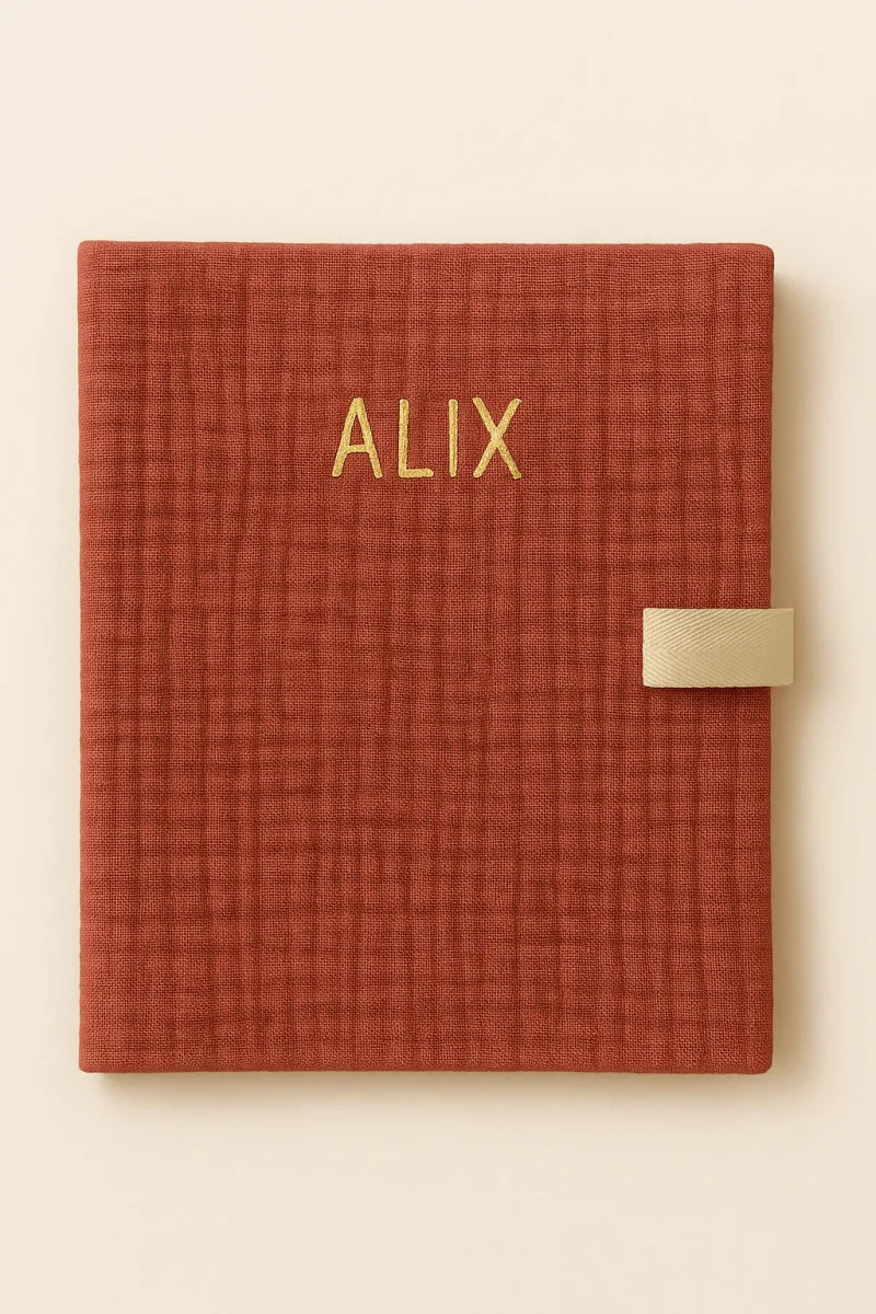 Cahier de coloriage personnalisable lavable et réutilisable en gaze de coton terracotta