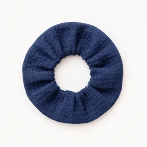 Chouchou cheveux accessoire femme en gaze de coton bleu