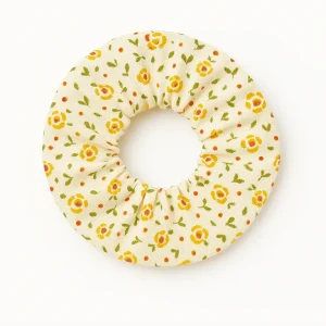 Chouchou cheveux accessoire vêtement femme en gaze de coton fleurs