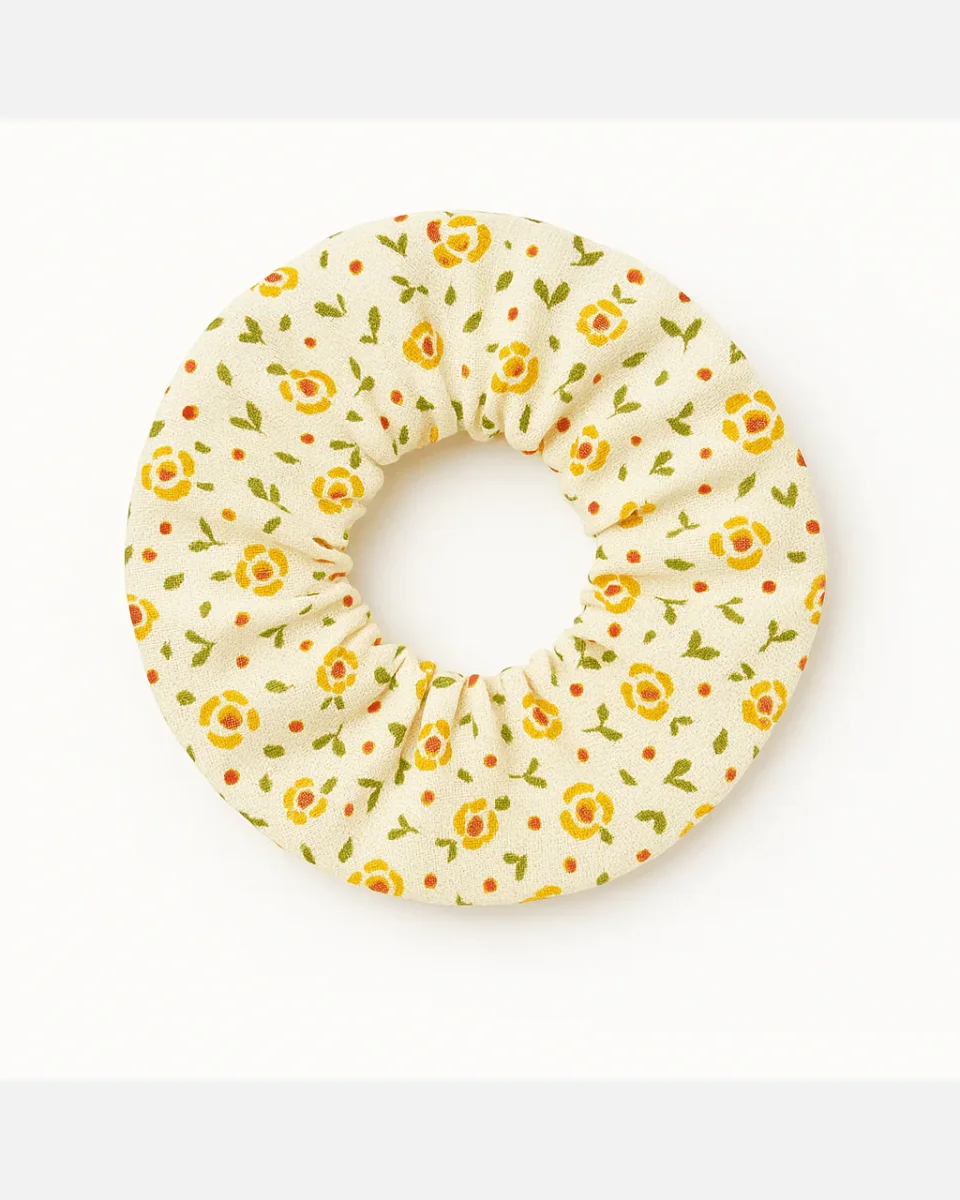 Chouchou cheveux accessoire vêtement femme en gaze de coton fleurs – Image 2