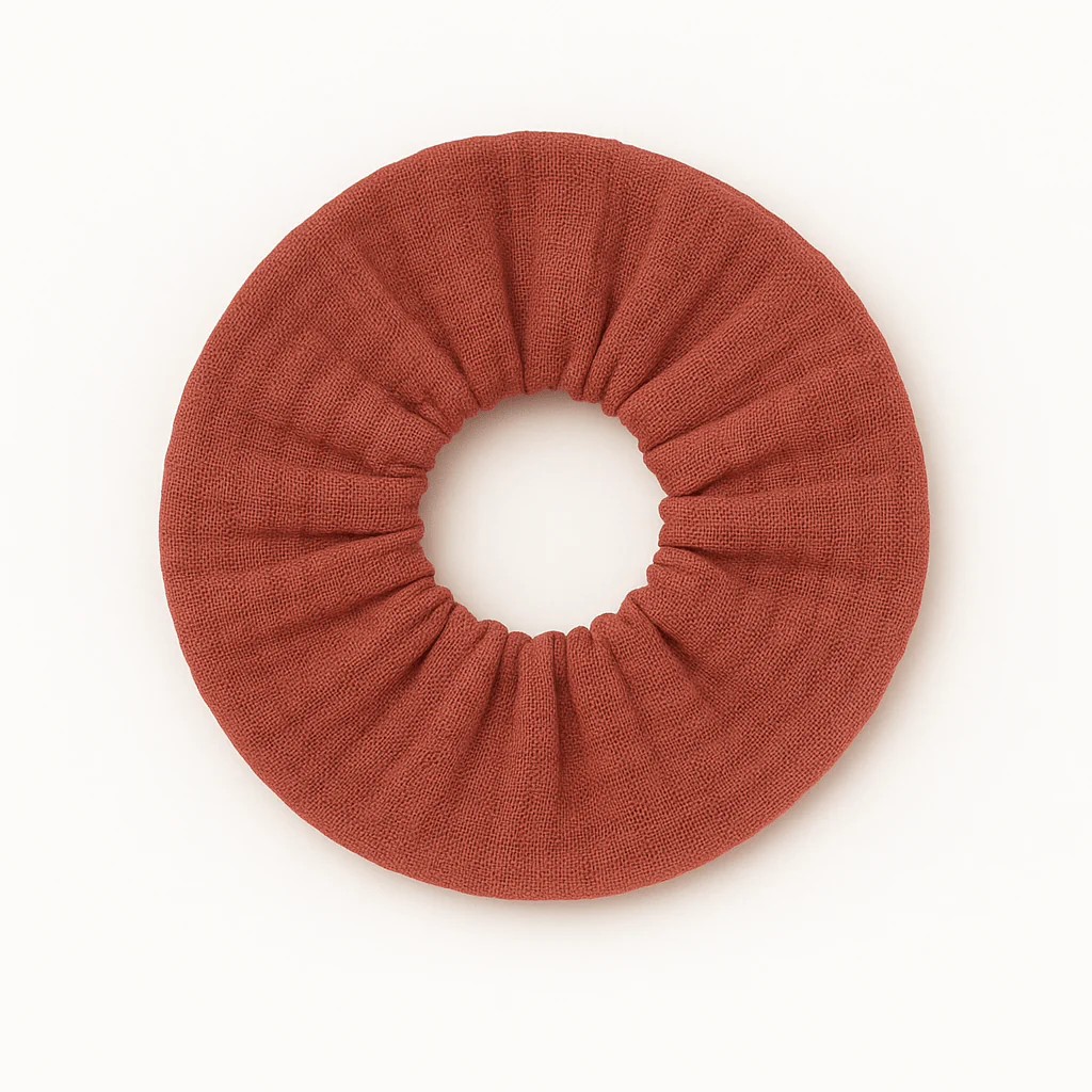 Chouchou cheveux accessoire femme en gaze de coton terracotta – Image 3