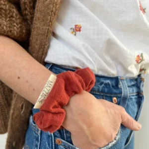 Chouchou cheveux accessoire femme en gaze de coton terracotta