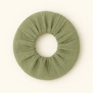 Chouchou cheveux accessoire femme en gaze de coton vert