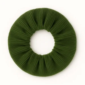 Chouchou cheveux accessoire vêtement femme en velours côtelé vert