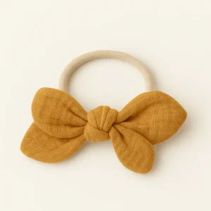 Chouchou cheveux fille nœud accessoire vêtement en gaze de coton camel