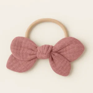 Chouchou cheveux fille nœud accessoire vêtement en gaze de coton rose
