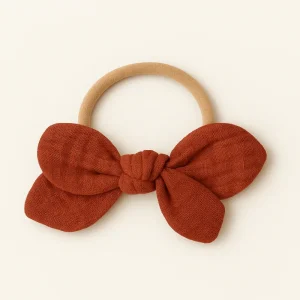 Chouchou cheveux fille nœud accessoire vêtement en gaze de coton terracotta