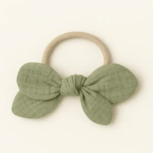 Chouchou cheveux fille nœud accessoire vêtement en gaze de coton vert
