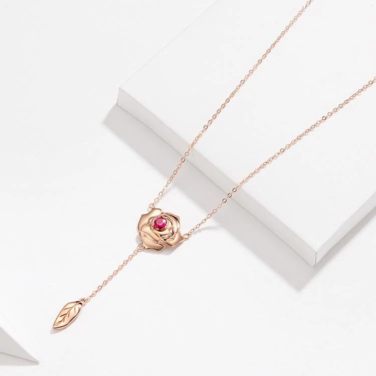 Collier femme fleur rose – Image 3