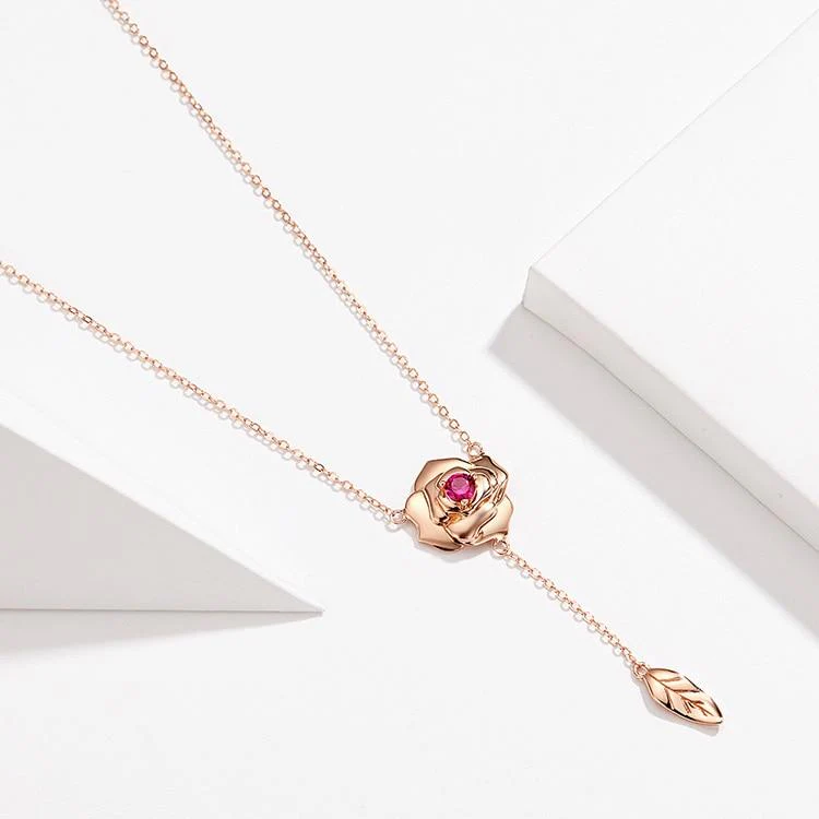 Collier femme fleur rose – Image 4