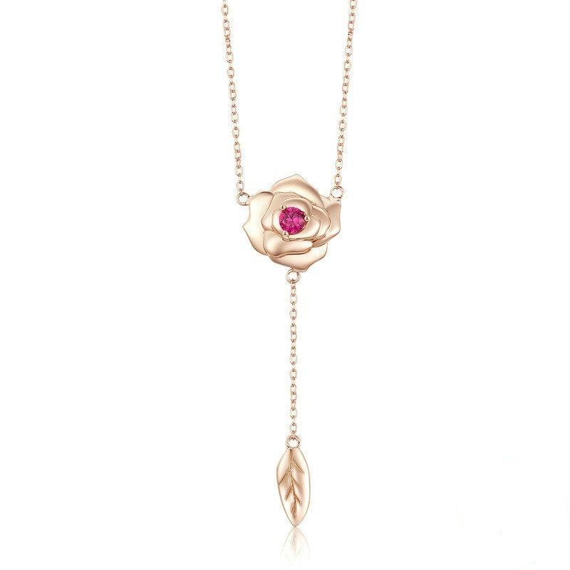 Collier femme fleur rose – Image 2