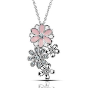 Collier fleur quartz rose