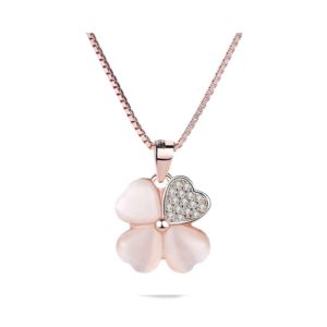 Collier trèfle rose