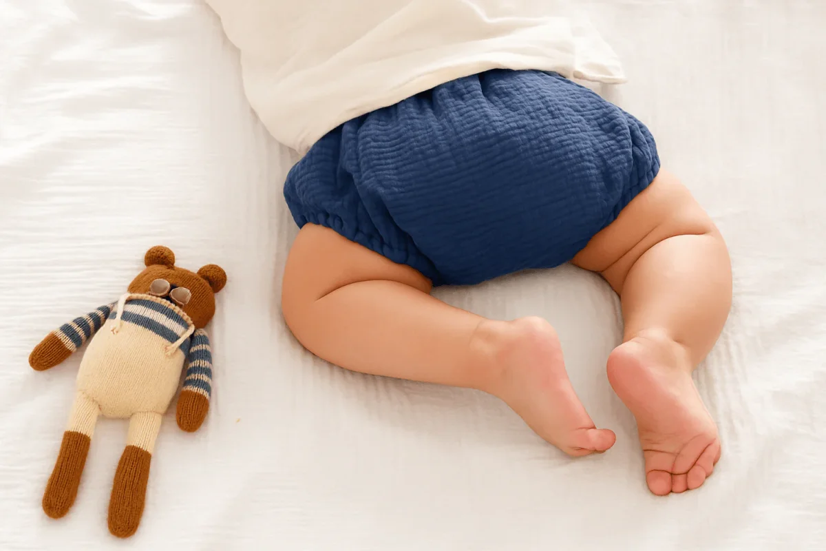 Culotte bloomer bébé personnalisable en gaze de coton bleu – Image 2