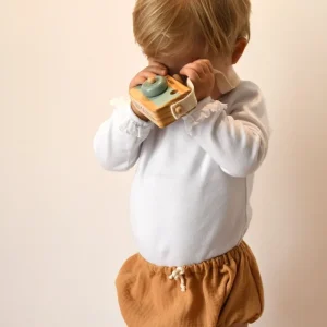 Culotte bloomer bébé personnalisable en gaze de coton camel