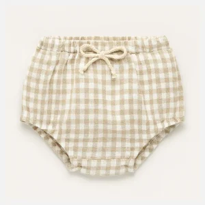 Culotte bloomer bébé personnalisable en gaze de coton vichy beige