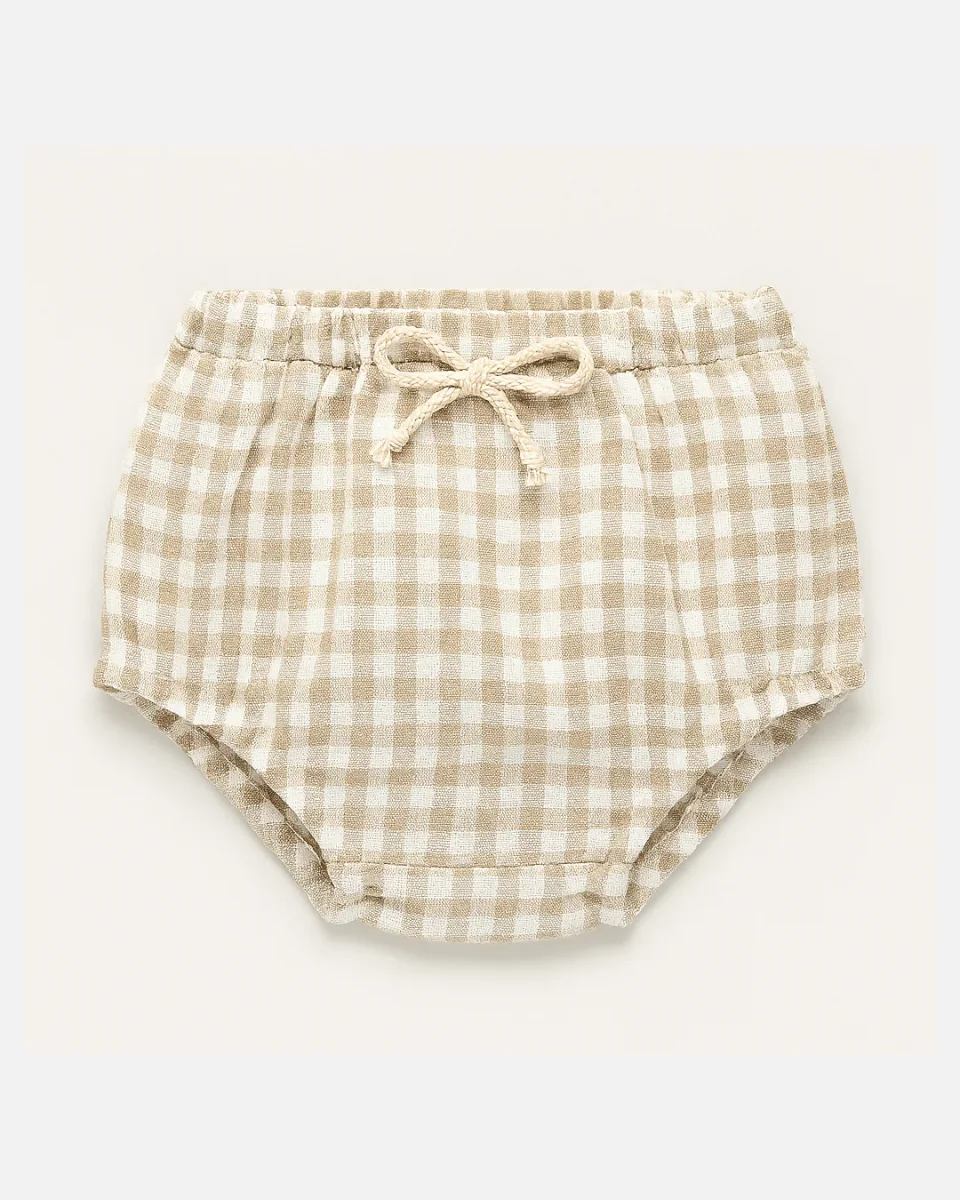 Culotte bloomer bébé personnalisable en gaze de coton vichy beige – Image 2