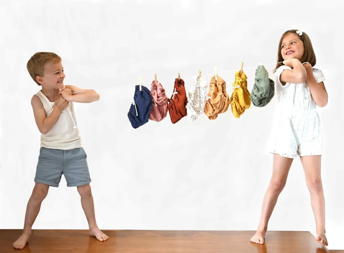 Culotte bloomer bébé personnalisable en gaze de coton vichy beige – Image 3