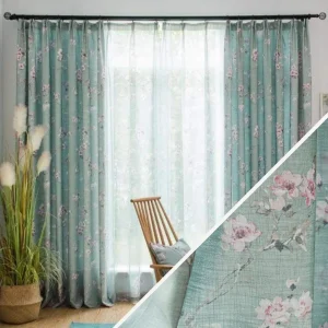 Double rideaux fleuris bleus