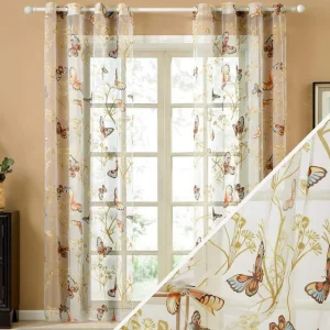 Double rideaux fleurs avec motifs papillons