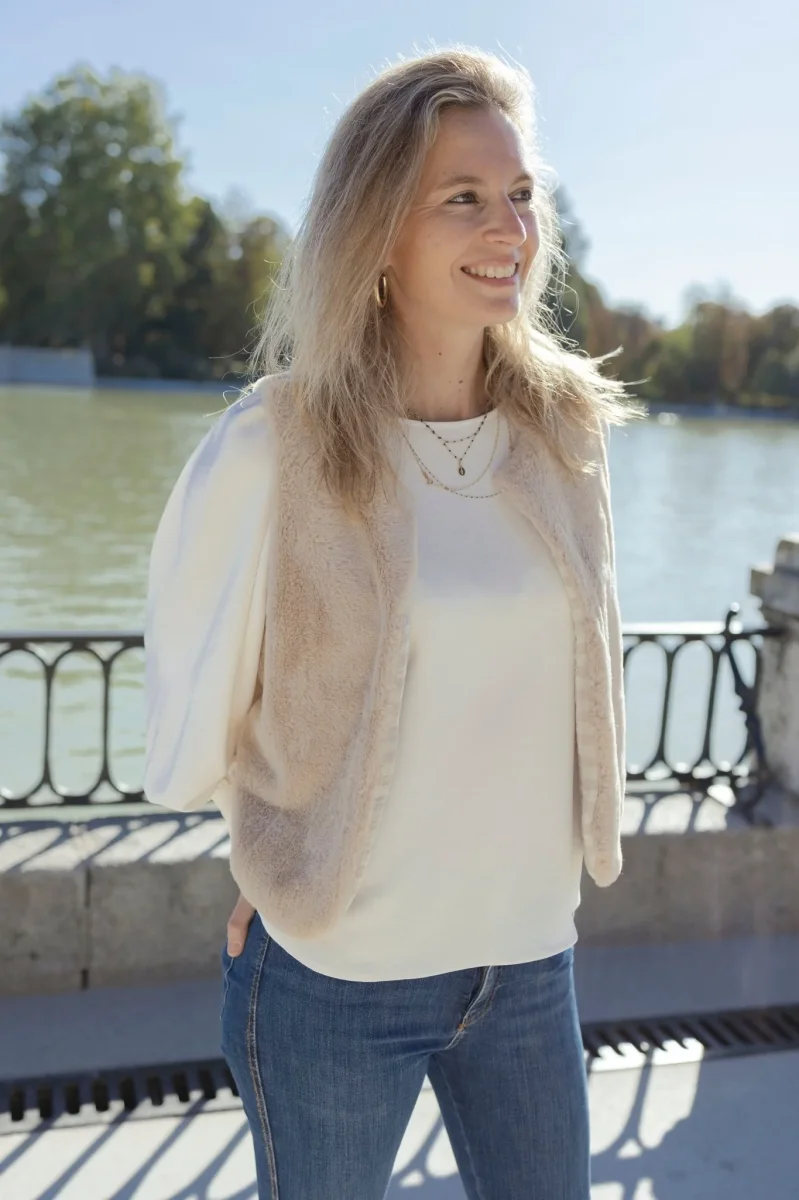 Gilet de berger vêtement femme réversible Prado en fausse fourrure – Image 3