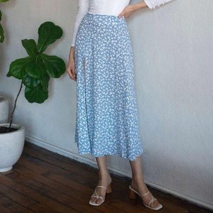 Jupe longue fleurie bleue