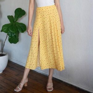 Jupe longue fleurie jaune