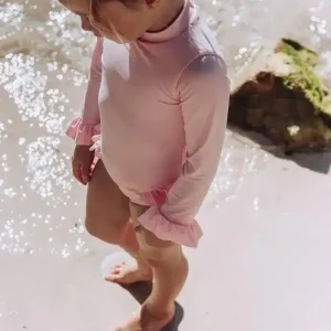 Maillot bébé fille Anti-UV, manches longues rose pâle| BORA BORA BEBE
