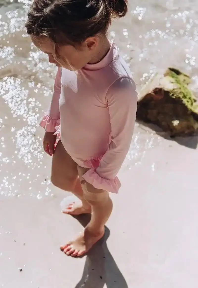 Maillot bébé fille Anti-UV, manches longues rose pâle| BORA BORA BEBE