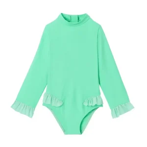 Maillot bébé fille Anti-UV, manches longues vert menthe| BORA BORA BEBE