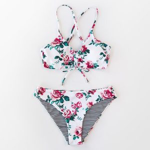 Maillot de bain blanc fleur rose