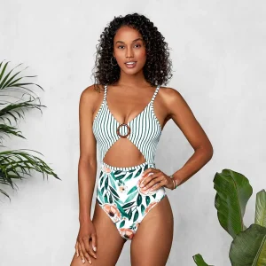 Maillot de bain fleuri rayé
