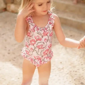 Maillot de bain une pièce fille, rose/ corail  | INDIA 1P